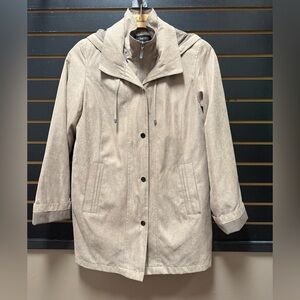 FS Limited Beige Hooded Coat Women’s Small – Plaid Lining Casual Neutral Jacket